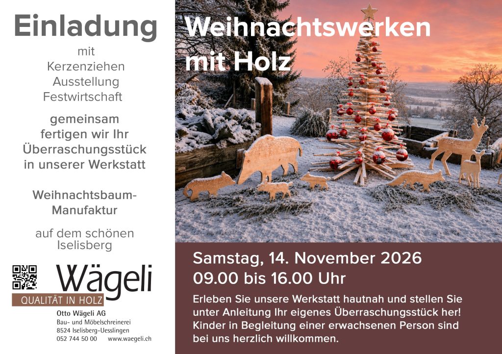Einladung zum Weihnachtswerken für Gross und Klein am Samstag, 14. November 2026