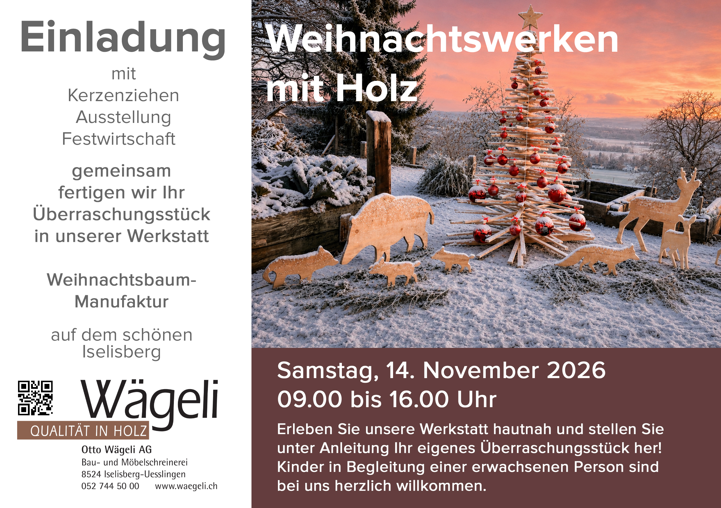 Einladung Weihnachtswerken 2026 Vorderseite Einladung zum Weihnachtswerken für Gross und Klein am Samstag, 14. November 2026